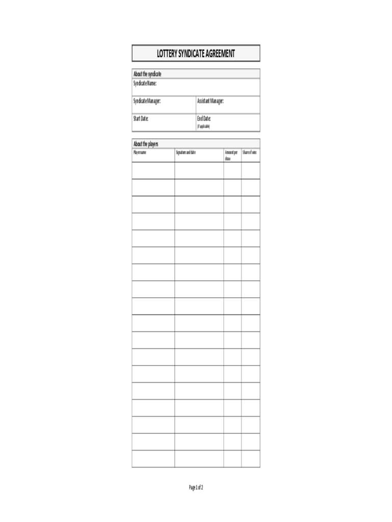 Lottery Syndicate Agreement Form – 6 Free Templates In Pdf With Lottery Syndicate Agreement Template Word