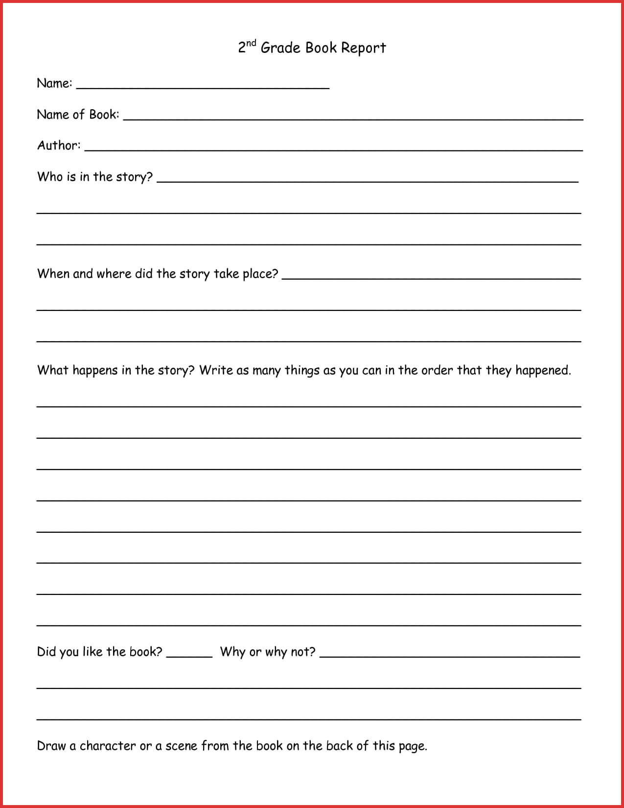 Lovely 2Nd Grade Book Report Template | Job Latter For Book Report Template 5Th Grade