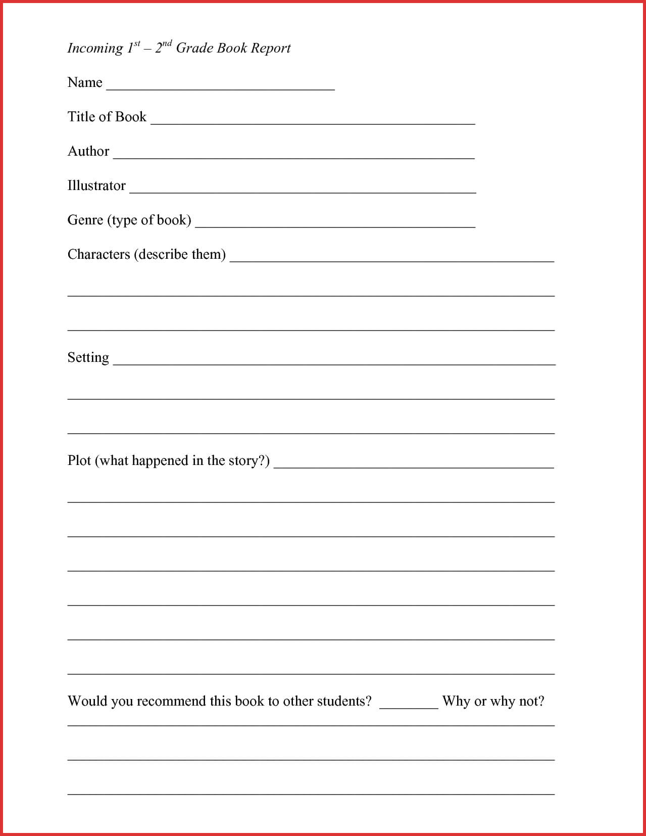 Lovely 2Nd Grade Book Report Template | Job Latter In 1St Grade Book Report Template