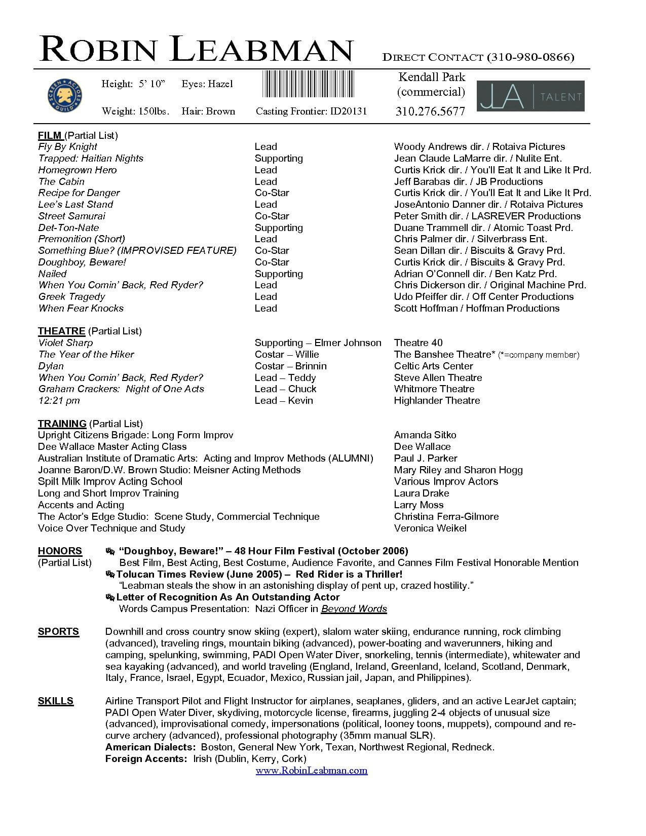 Lovely Acting Resume Template For Microsoft Word – Superkepo Within Theatrical Resume Template Word