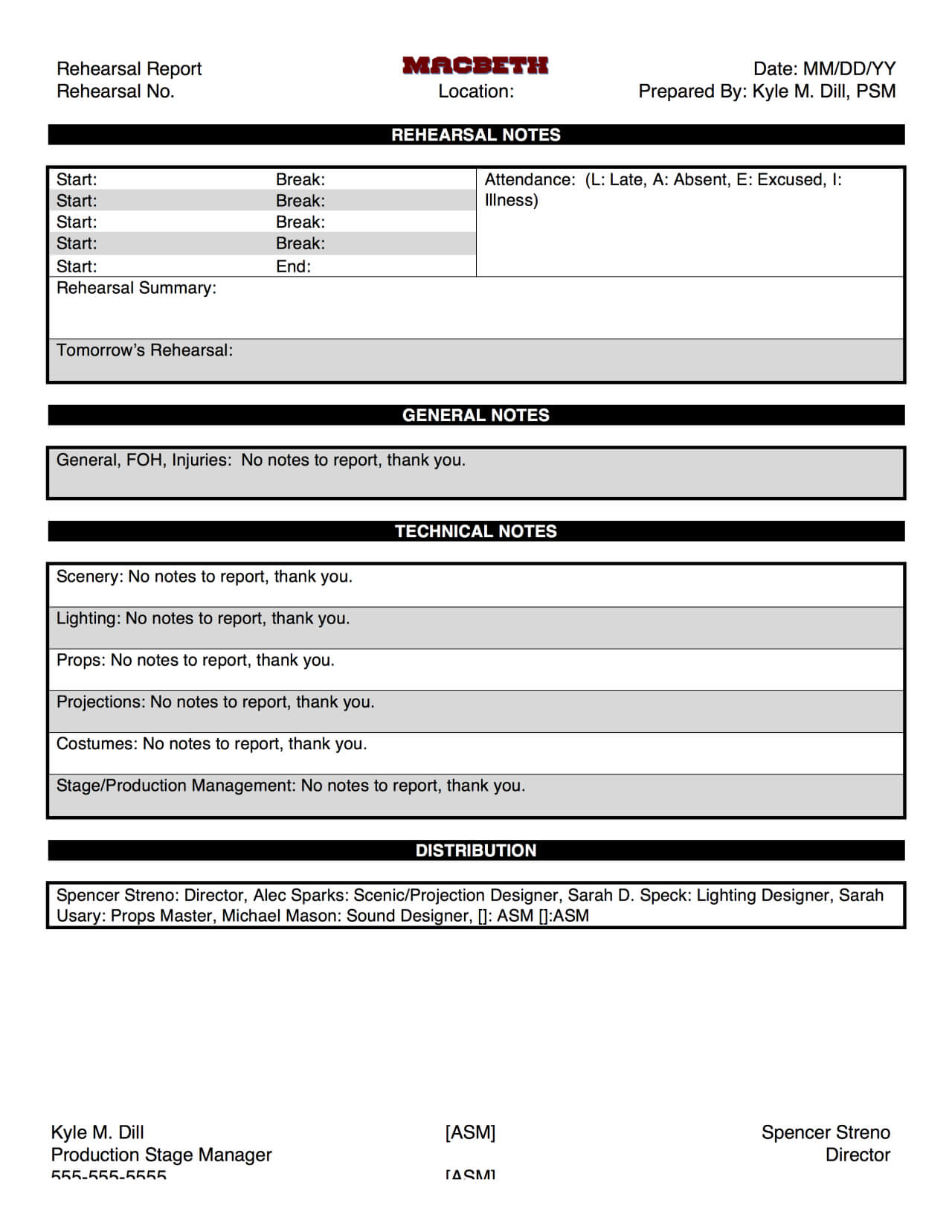 Macbeth@su Production Blog — Here's The Template For Our Intended For Rehearsal Report Template