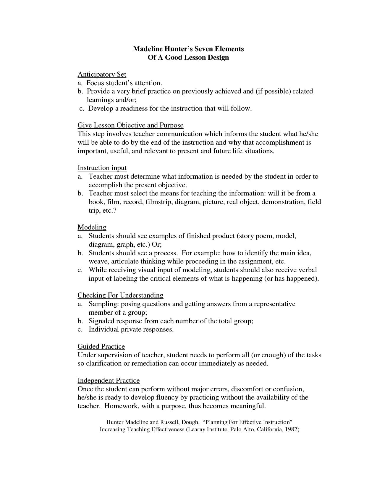 Madeline Hunter Lesson Plan Format Template – Google Search Pertaining To Madeline Hunter Lesson Plan Blank Template