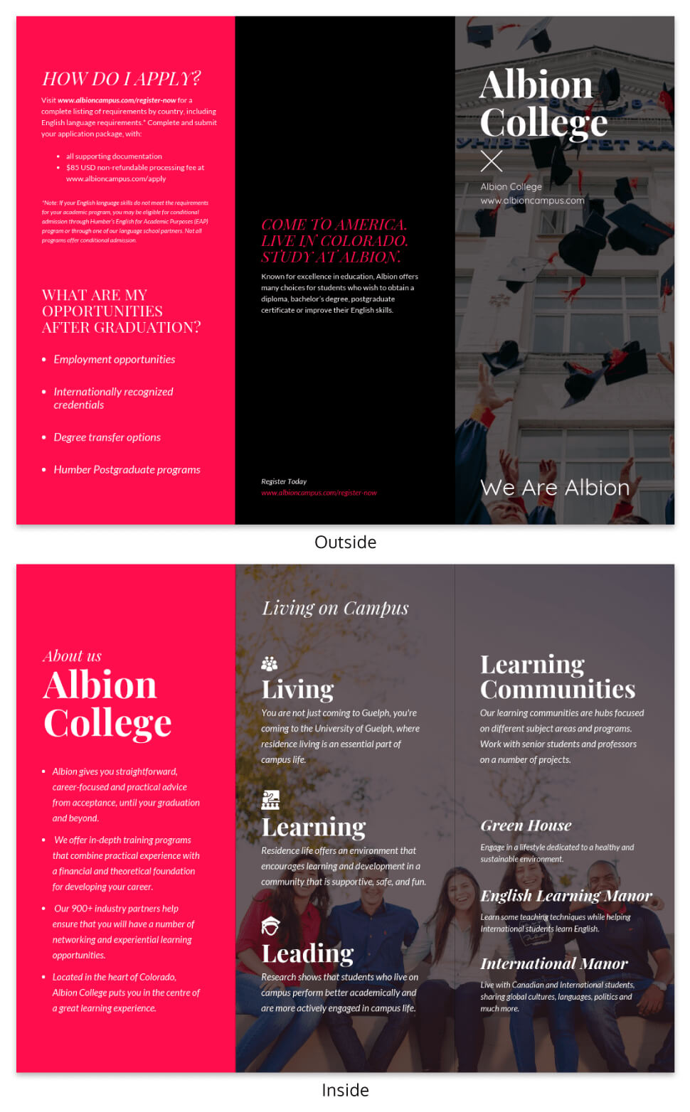 Magenta College Tri Fold Brochure Template Template – Venngage In Tri Fold School Brochure Template