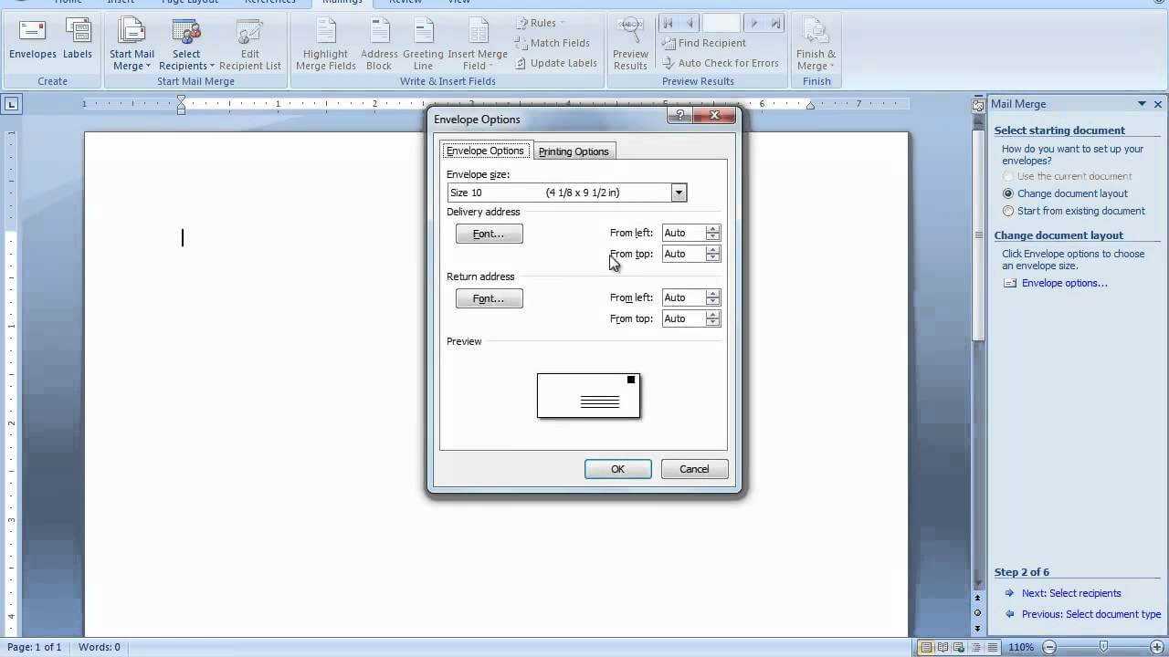 Mail Merge Envelopes In Word 2007 Or Word 2010 In Word 2013 Envelope Template