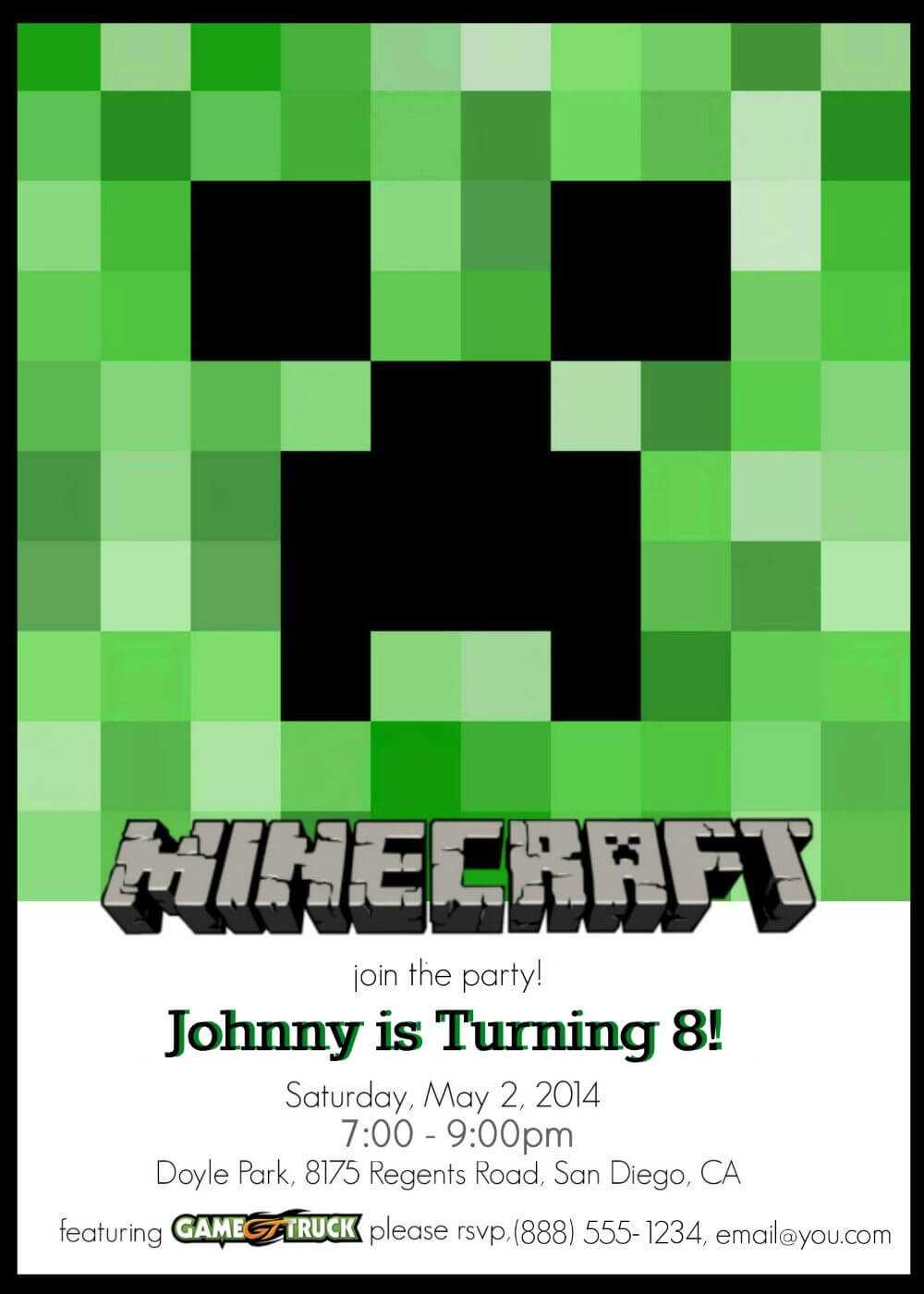 Make Your Own Custom Printable Minecraft Party Invitations Intended For Minecraft Birthday Card Template