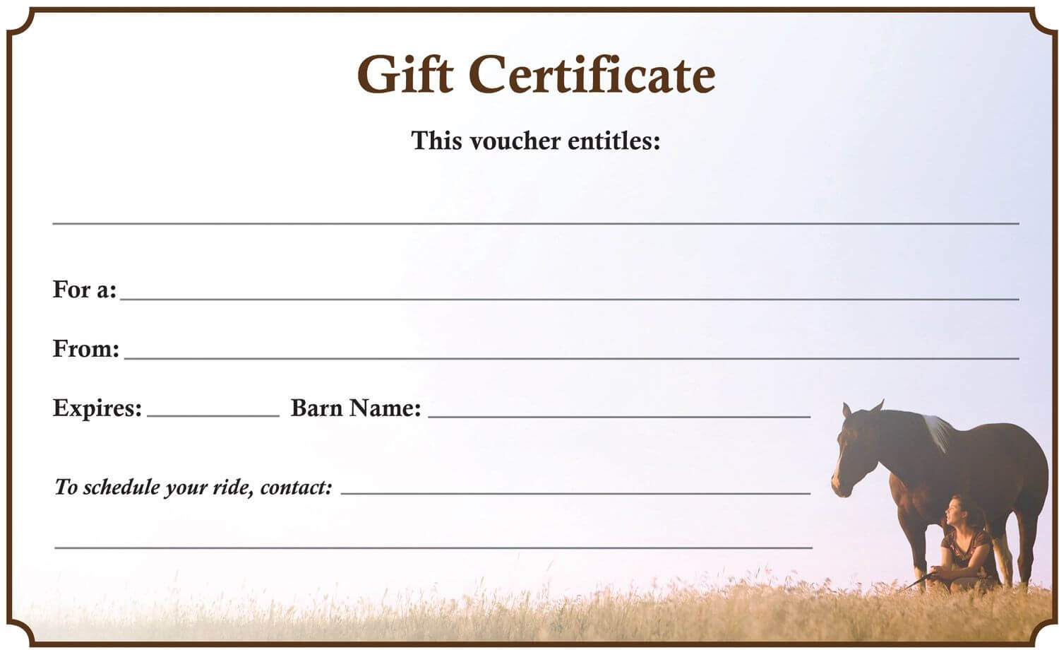 Many Farms And Stables Need A Gift Certificate For Riding Throughout Horse Stall Card Template