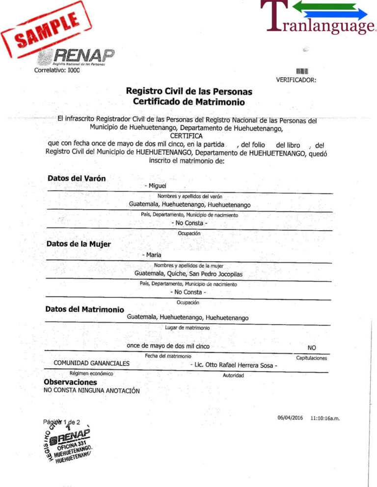 Birth Certificate Translation Template Uscis