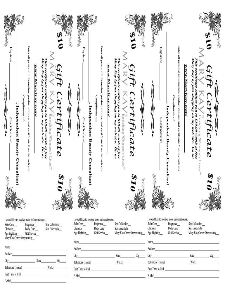 Mary Kay Gift Certificate Printable – Fill Online, Printable With Regard To Mary Kay Gift Certificate Template