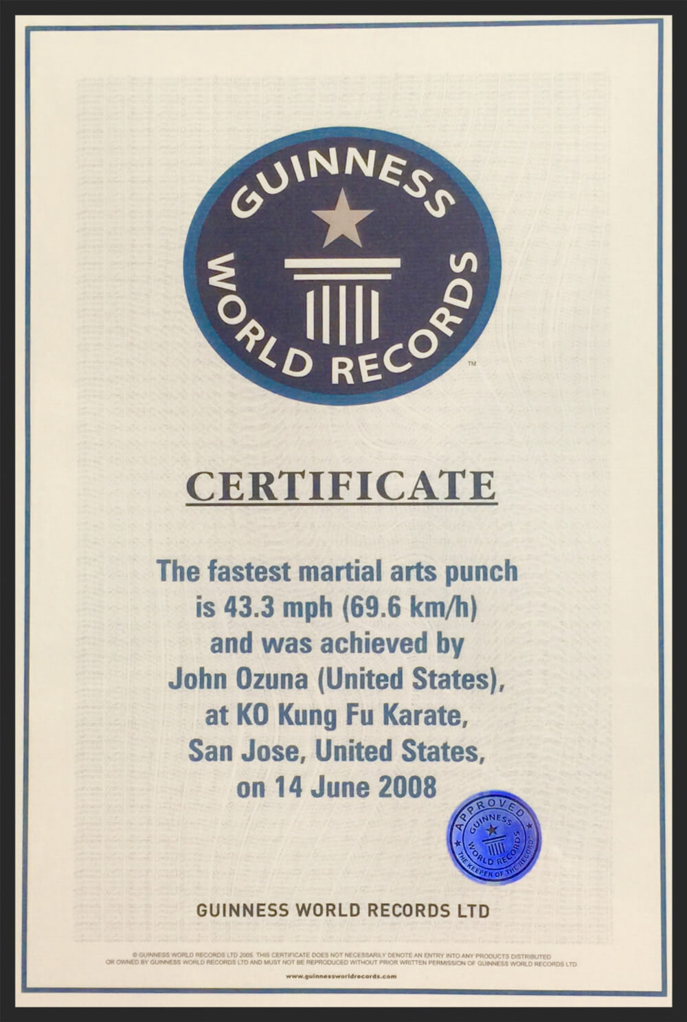 Master John Ozuna — Ko Kung Fu For Guinness World Record Certificate Template