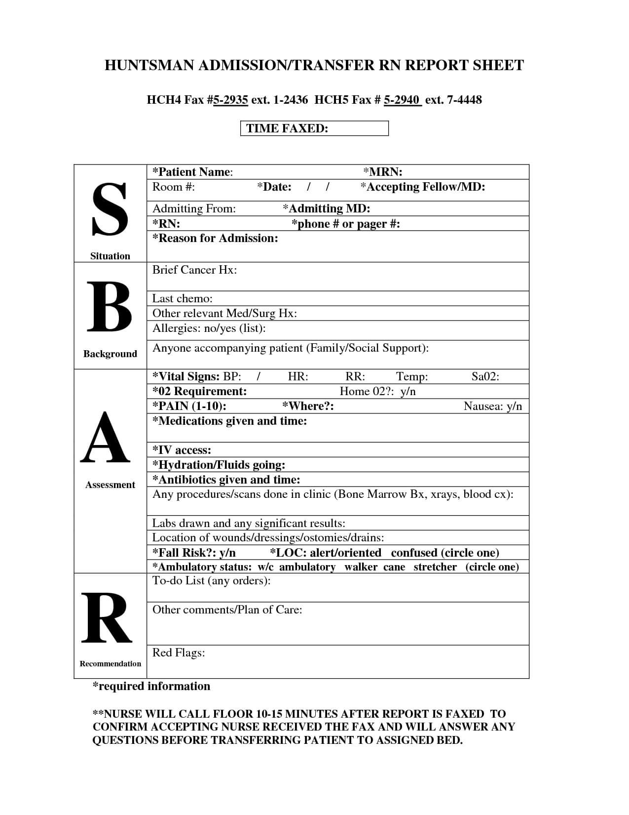 Med Surg Nursing Assessment | Huntsman Sbar Report Sheet Throughout Sbar Template Word