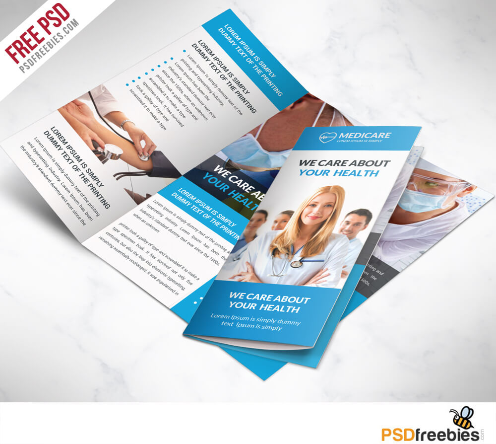 Medical Care And Hospital Trifold Brochure Template Free Psd Regarding 3 Fold Brochure Template Free Download