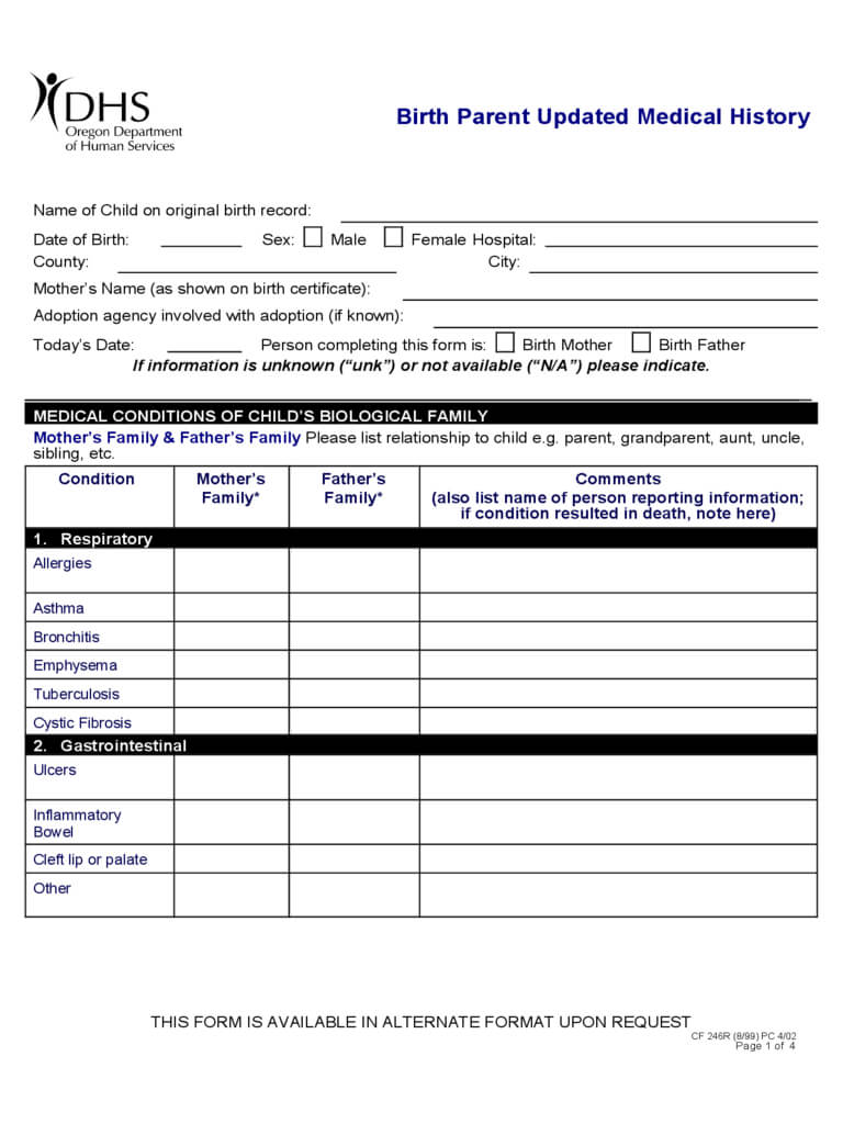 Medical History Form - 5 Free Templates In Pdf, Word, Excel With Medical History Template Word