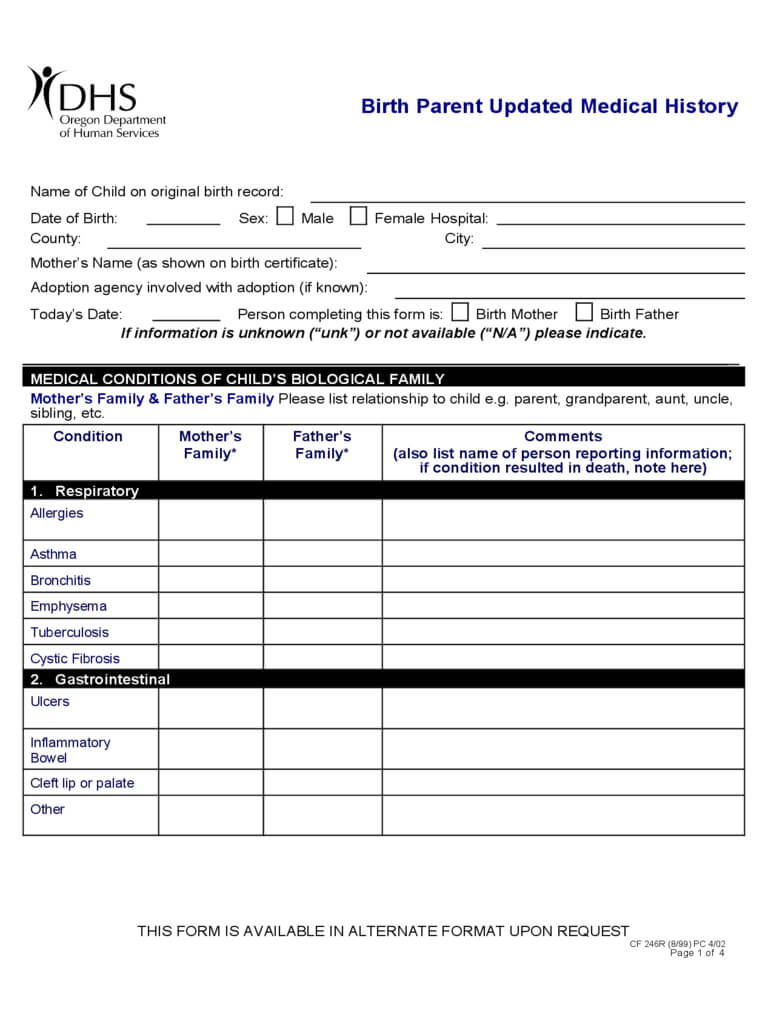 Medical History Form – 5 Free Templates In Pdf, Word, Excel With Medical History Template Word