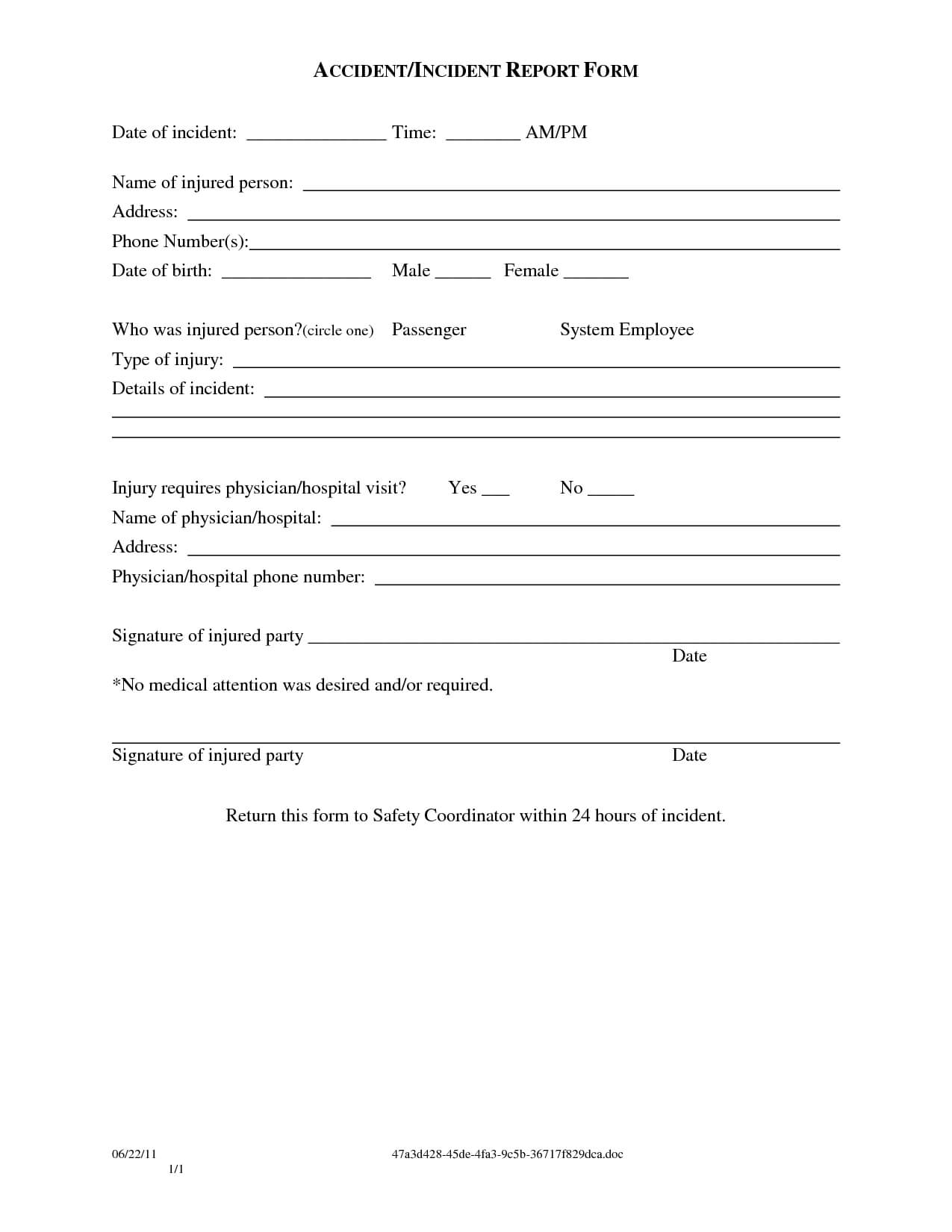 Medical Incident Report Form Template With Medical Report Template Free Downloads