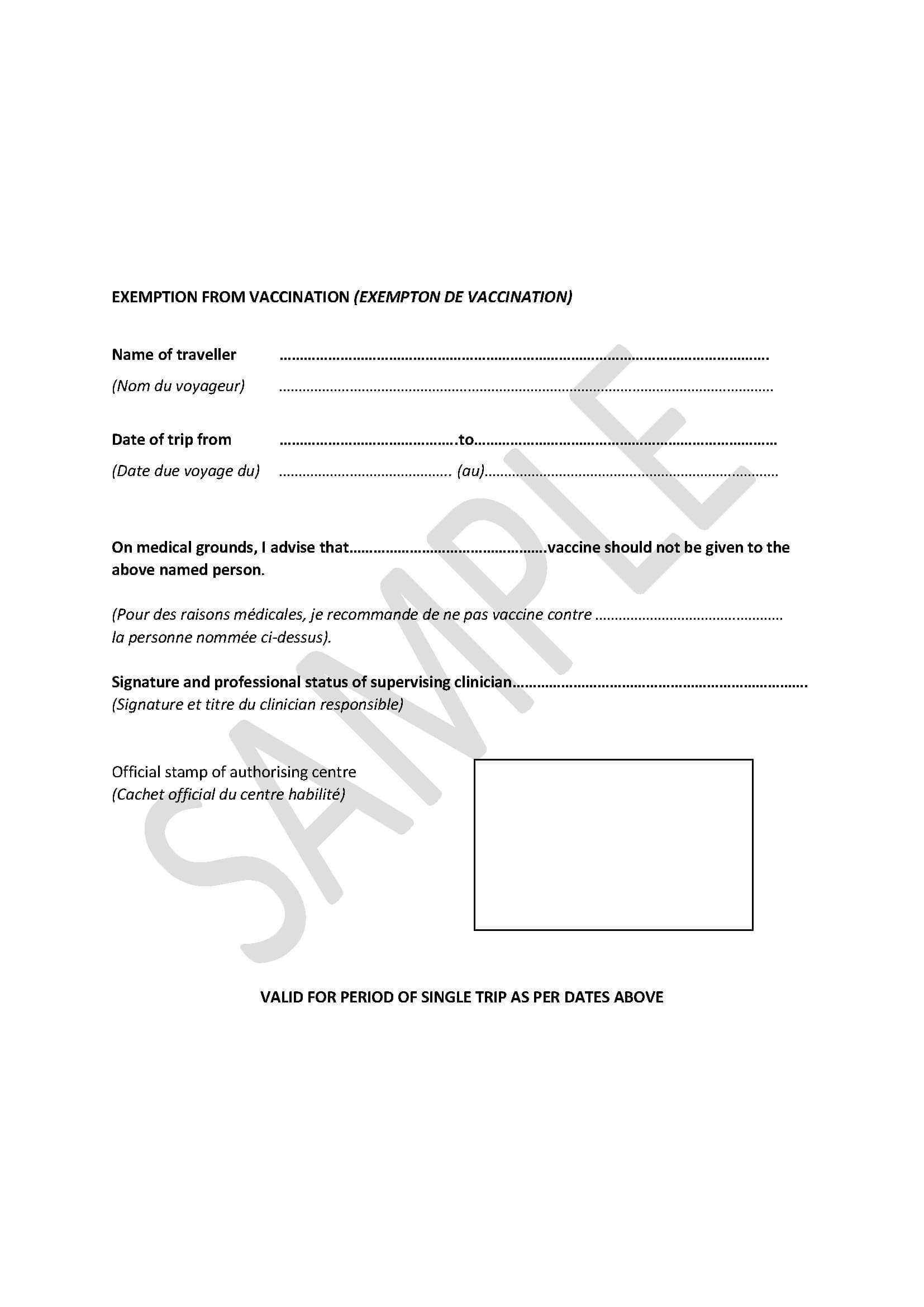 Medical Letter Of Exemption Yellow Fever Zone For Certificate Of Vaccination Template