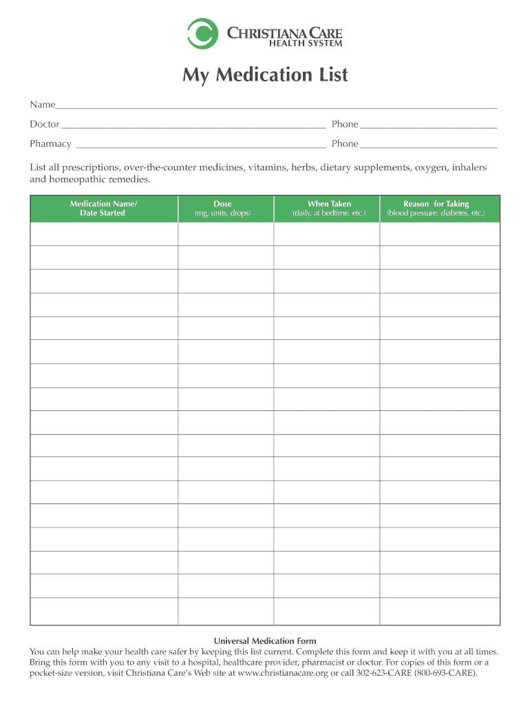 Medication List Form – Fill Online, Printable, Fillable Inside Blank Medication List Templates