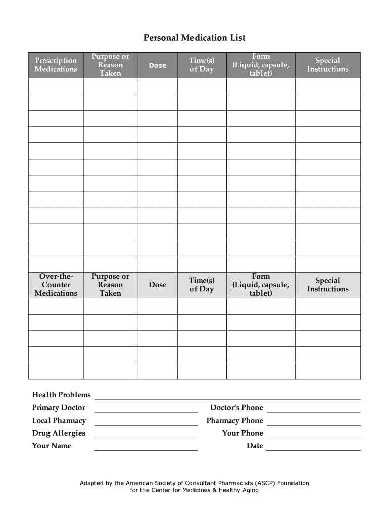 Medication List Template Fillable – Fill Online, Printable With Regard To Blank Medication List Templates