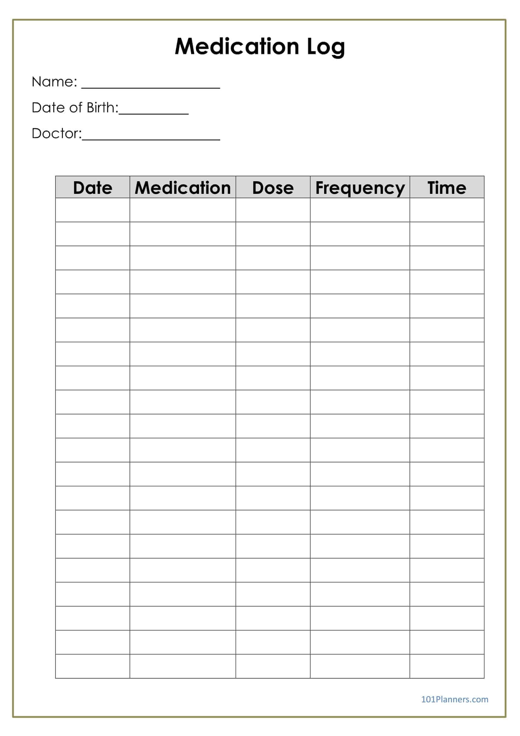 Medication Log In Blank Medication List Templates Regarding Blank Medication List Templates