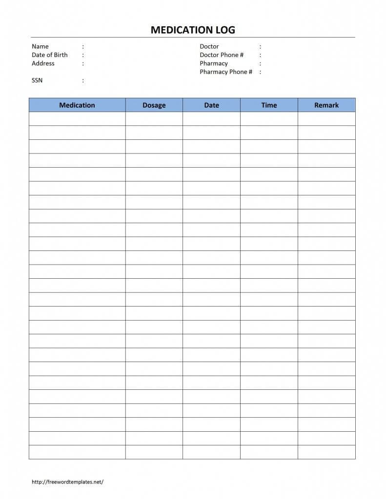 Medication Log Template For Word | Medication Log With Blank Medication List Templates