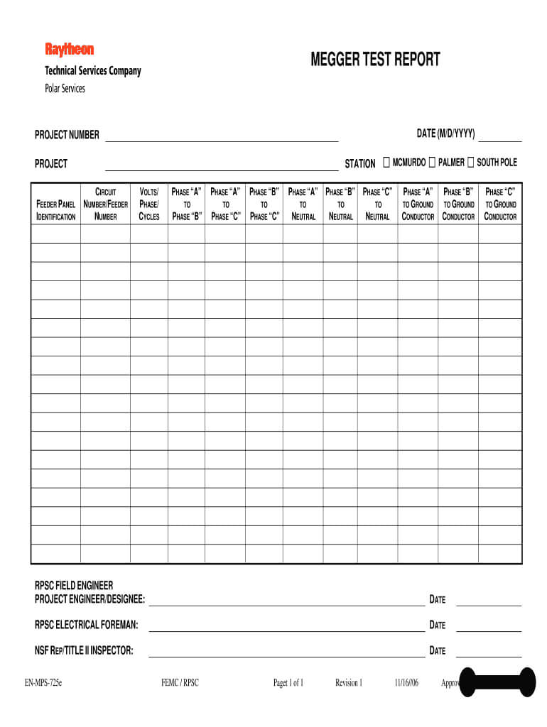 Megger Test Report Template – Cumed Pertaining To Weekly Test Report Template
