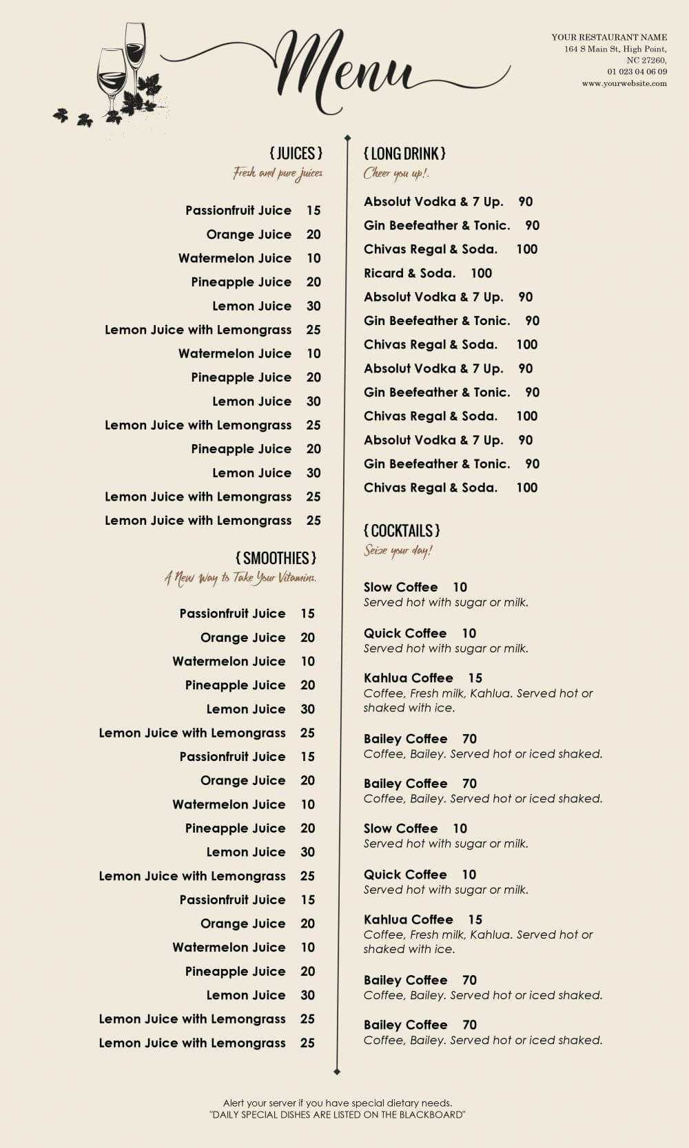 Menu – Id06 | Restaurants | Free Menu Templates, Menu Within Free Cafe Menu Templates For Word