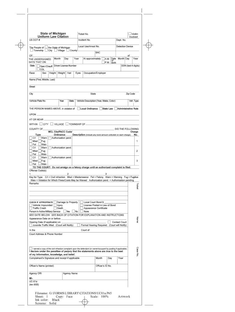 Michigan Uniform Law – Fill Online, Printable, Fillable Throughout Blank Speeding Ticket Template