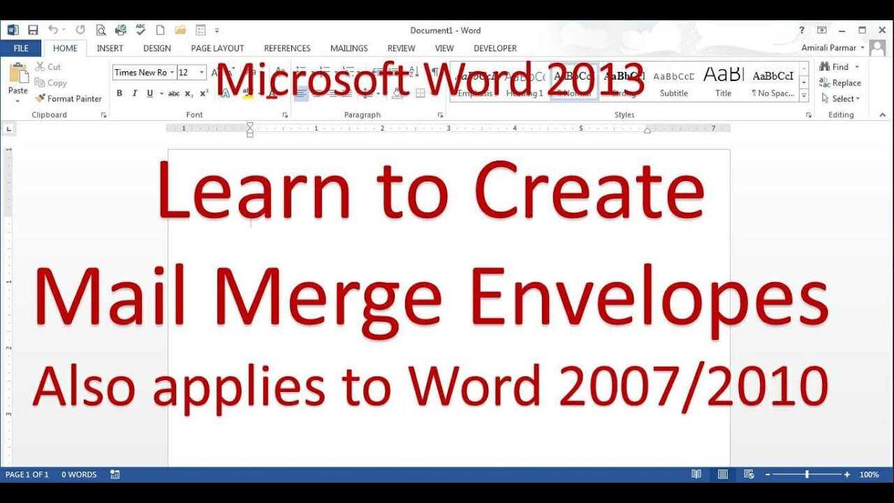 Microsoft Word Mail Merge Envelope (Word 2013/2016) For Word 2013 Envelope Template