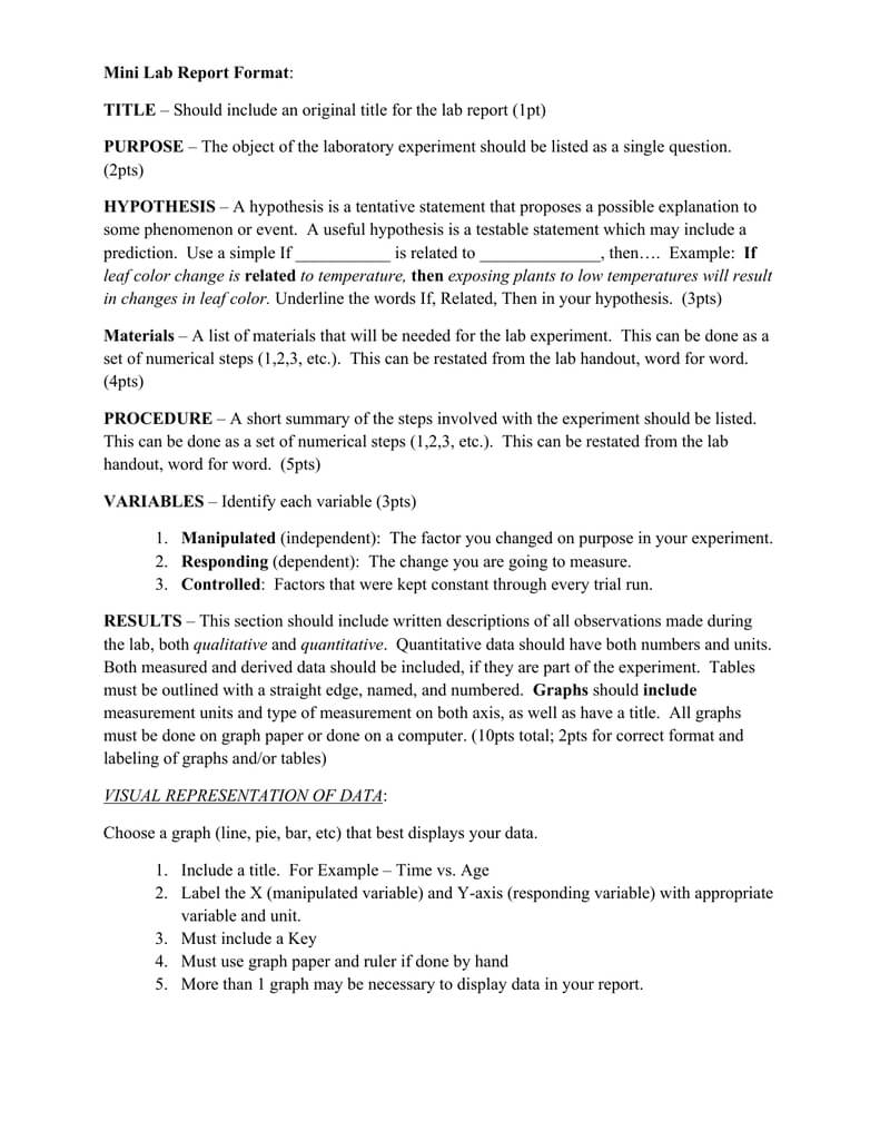 Mini Lab Report Format: Title – Should Include An Original With Regard To Lab Report Template Word