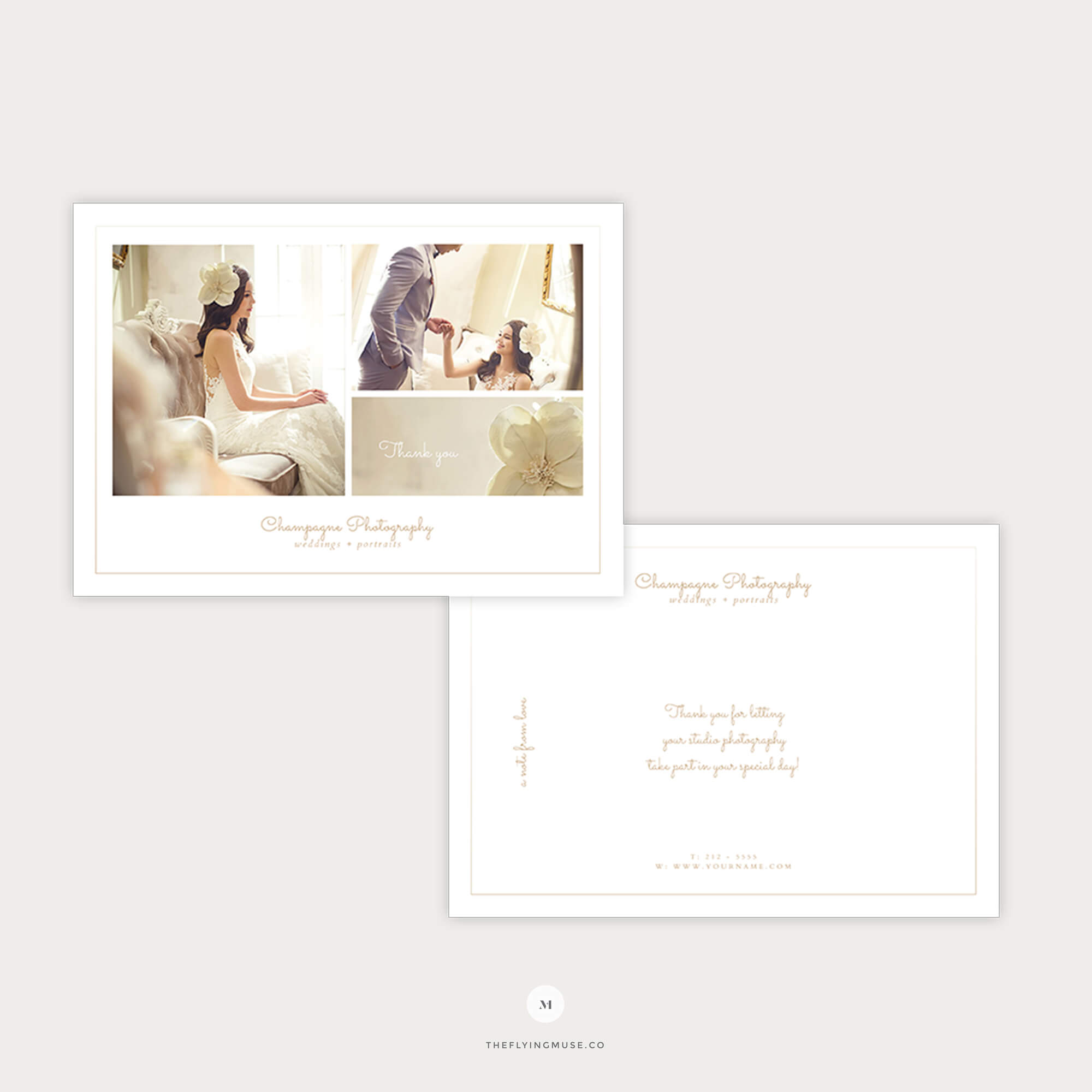 Minimal Thank You Card Template For Wedding Photographers – Champagne  Collection – The Flying Muse Within Template For Wedding Thank You Cards