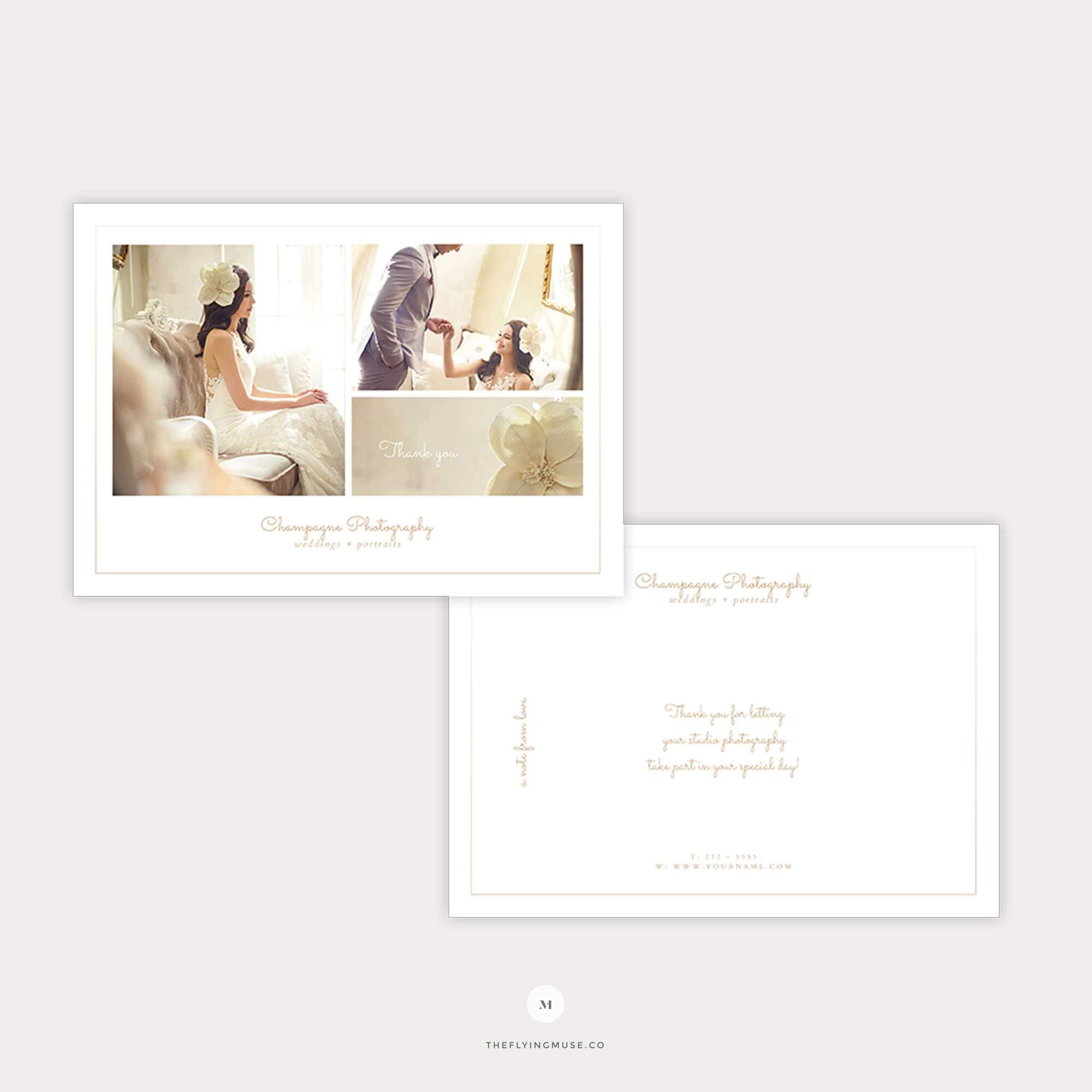 Minimal Thank You Card Template For Wedding Photographers – Champagne  Collection – The Flying Muse Within Template For Wedding Thank You Cards