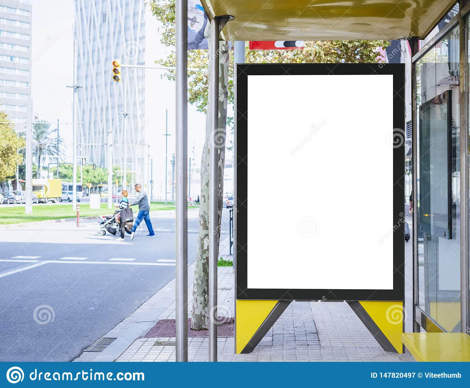 Mock Up Banner Template At Bus Stop Media Outdoor City Intended For Street Banner Template