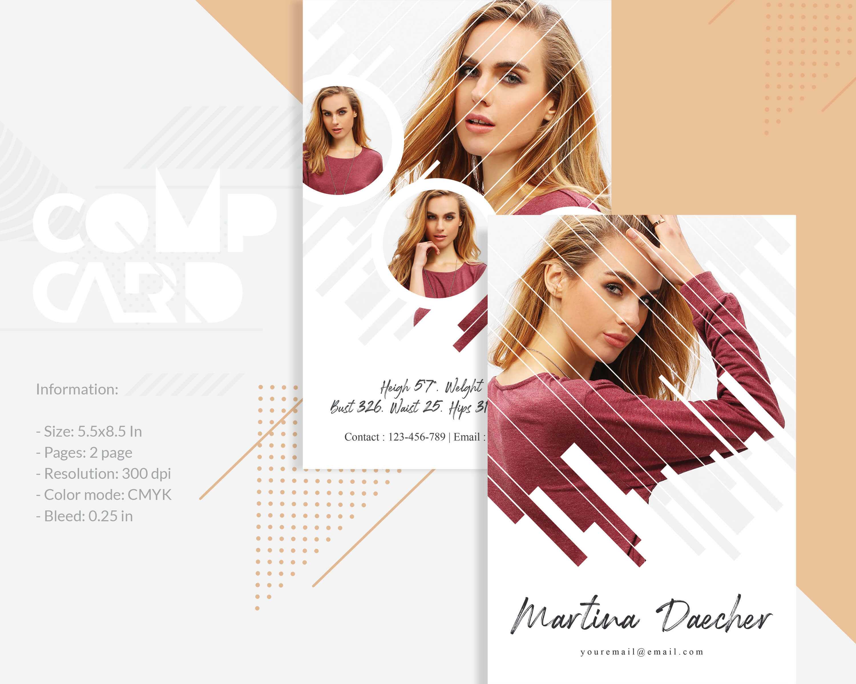 Model Comp Card Template | Modeling Comp Card | Fashion Card | Ms Word,  Photoshop And Elements Template | Instant Download In Comp Card Template Download