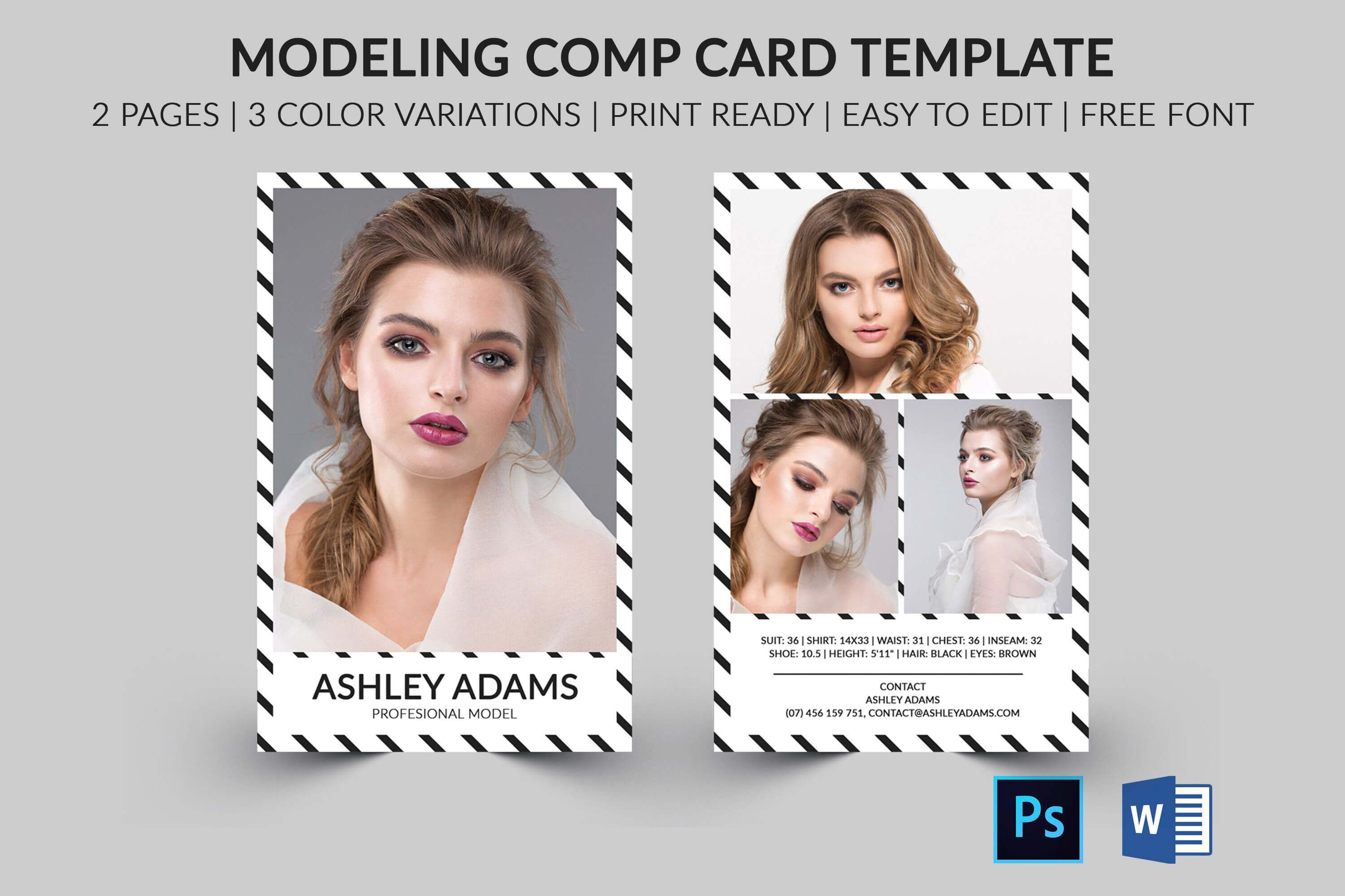 Modeling Comp Card | Model Agency Zed Card | Photoshop Intended For Free Zed Card Template