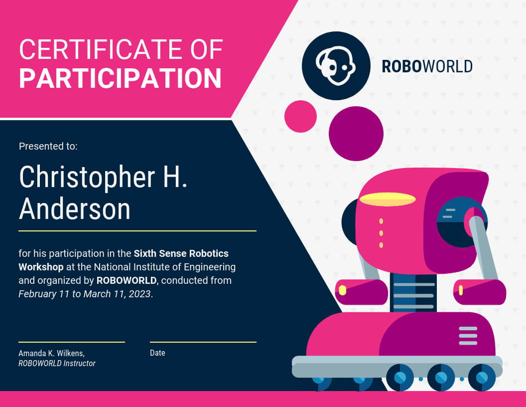 Modern Certificate Of Participation Template Template In Certificate Of Participation In Workshop Template