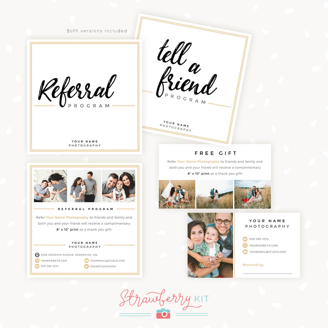 Modern Hand Lettering Referral Card Set - Strawberry Kit With Photography Referral Card Templates