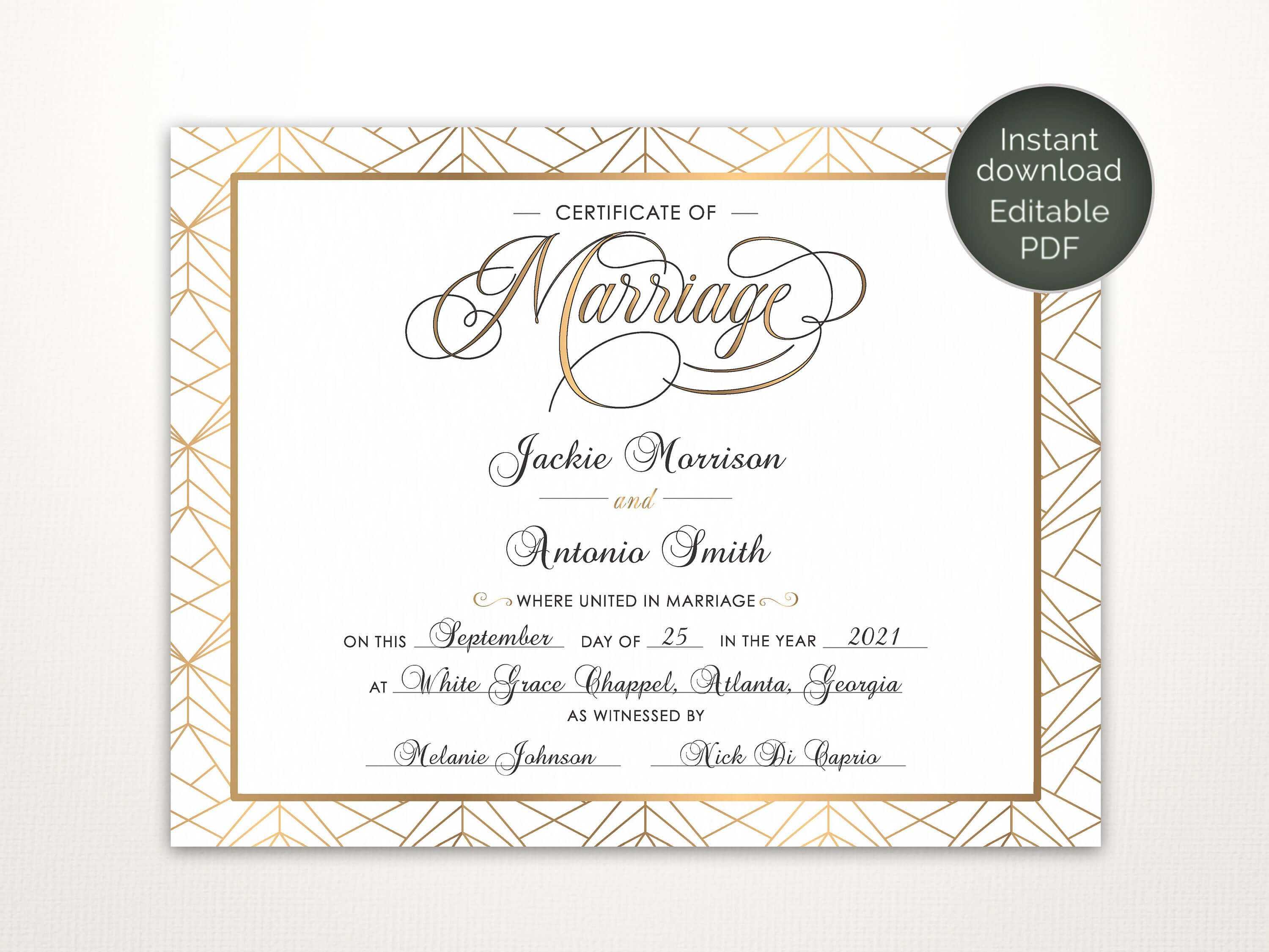 Modern Wedding Certificate, Printable Certificate Of Pertaining To Certificate Of Marriage Template