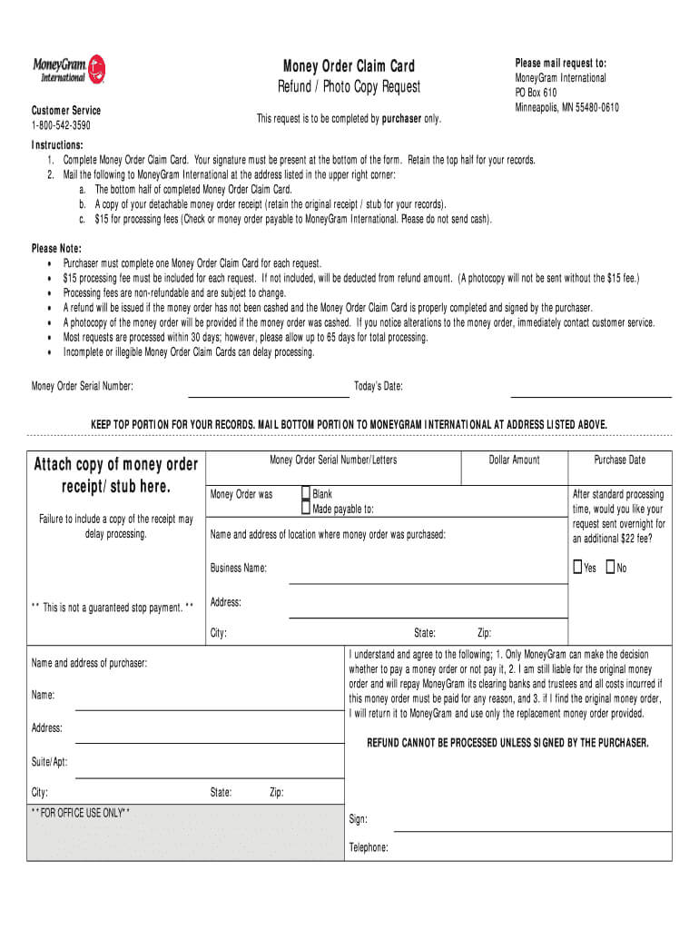 Money Order Claim Card Form – Fill Online, Printable With Regard To Blank Money Order Template