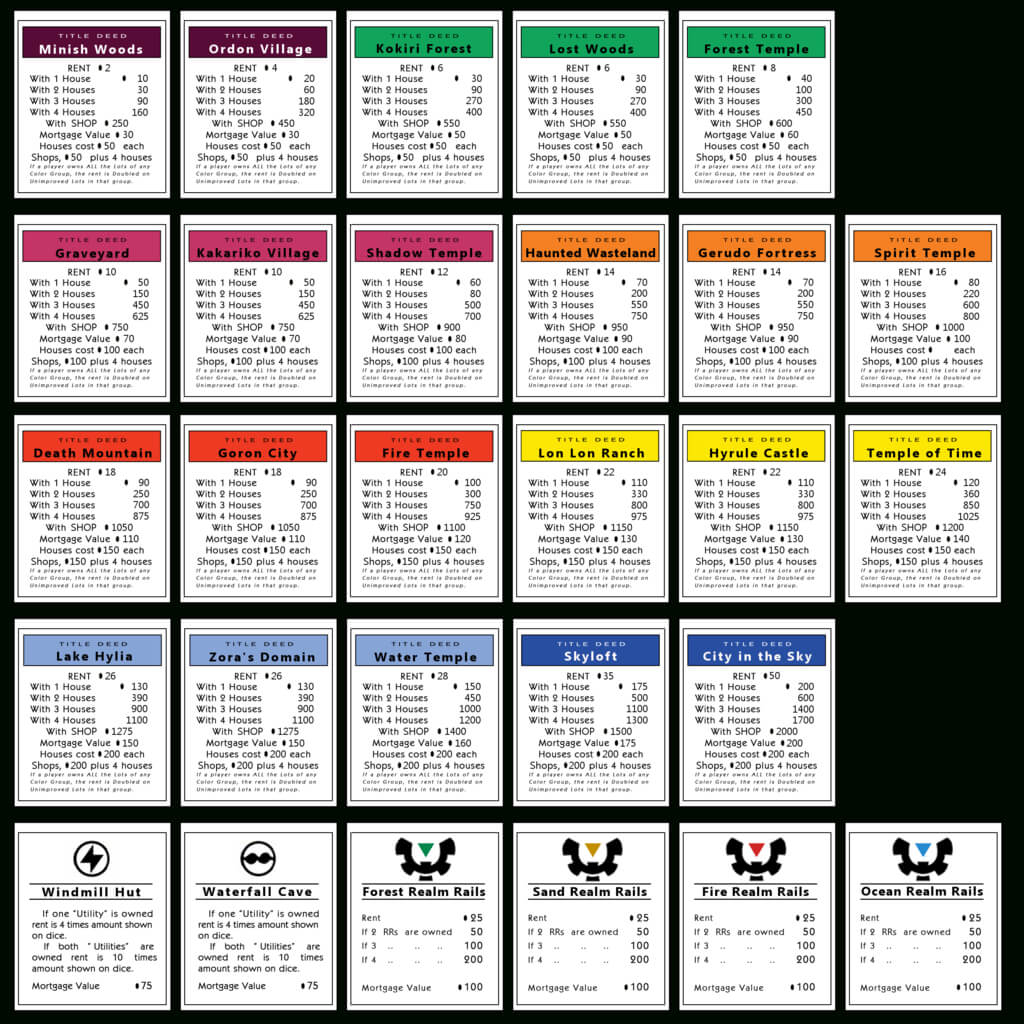 Monopoly Properties Zelda| Monopoly Games | Monopoly In Monopoly Property Cards Template