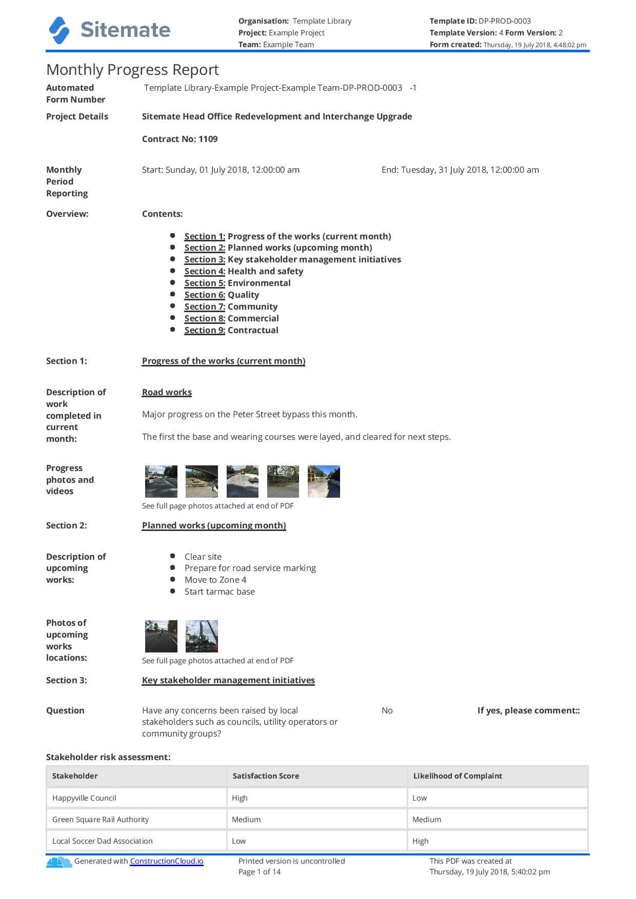 Monthly Construction Progress Report Template: Use This Inside Project Monthly Status Report Template