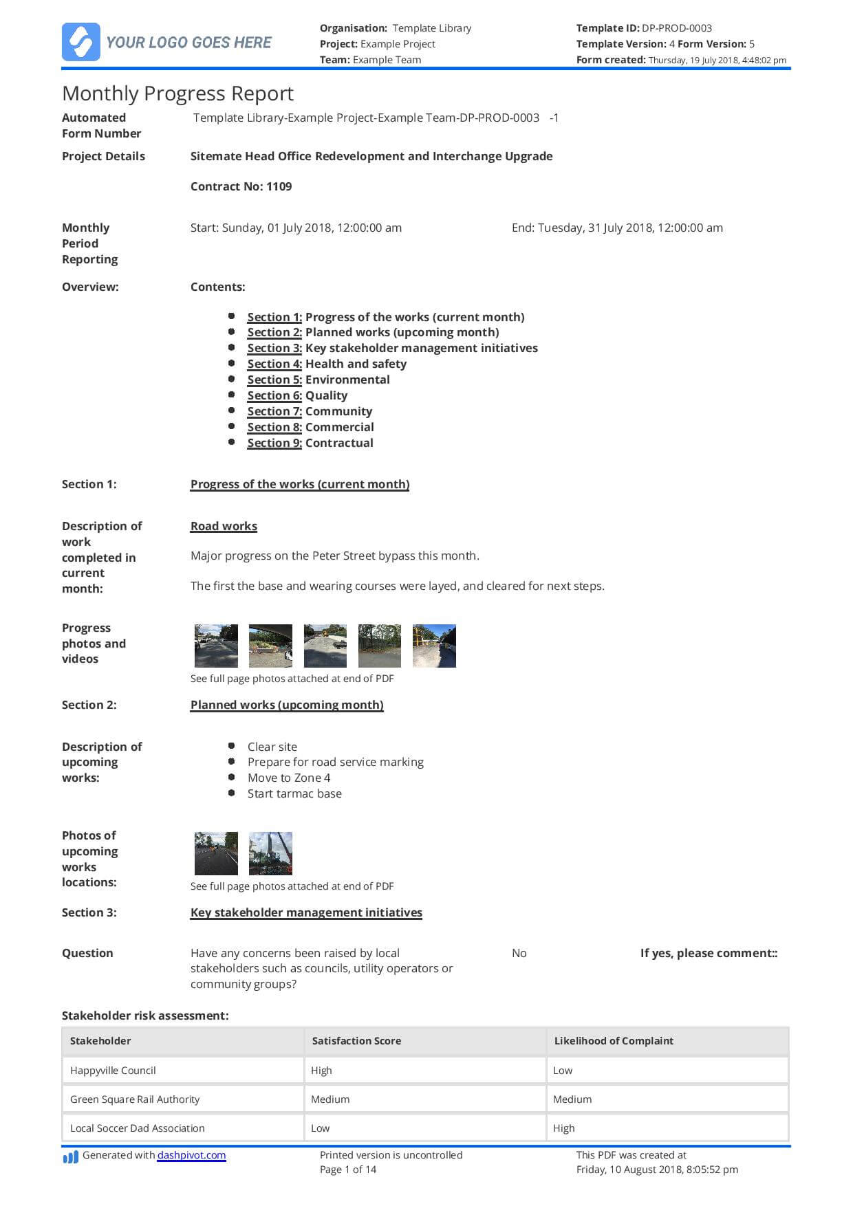 Monthly Construction Progress Report Template: Use This Pertaining To Construction Status Report Template