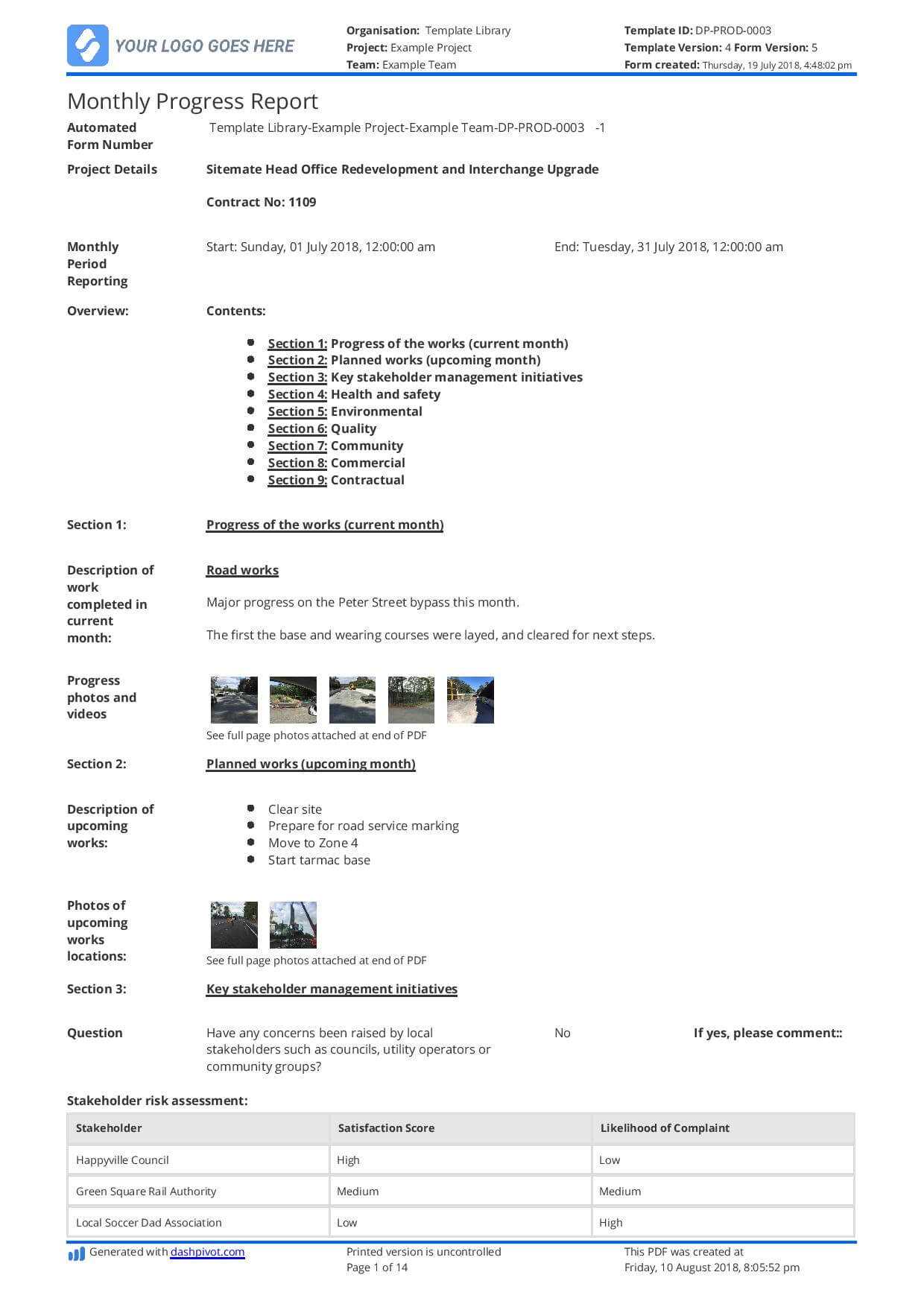 Monthly Construction Progress Report Template: Use This Regarding Month End Report Template