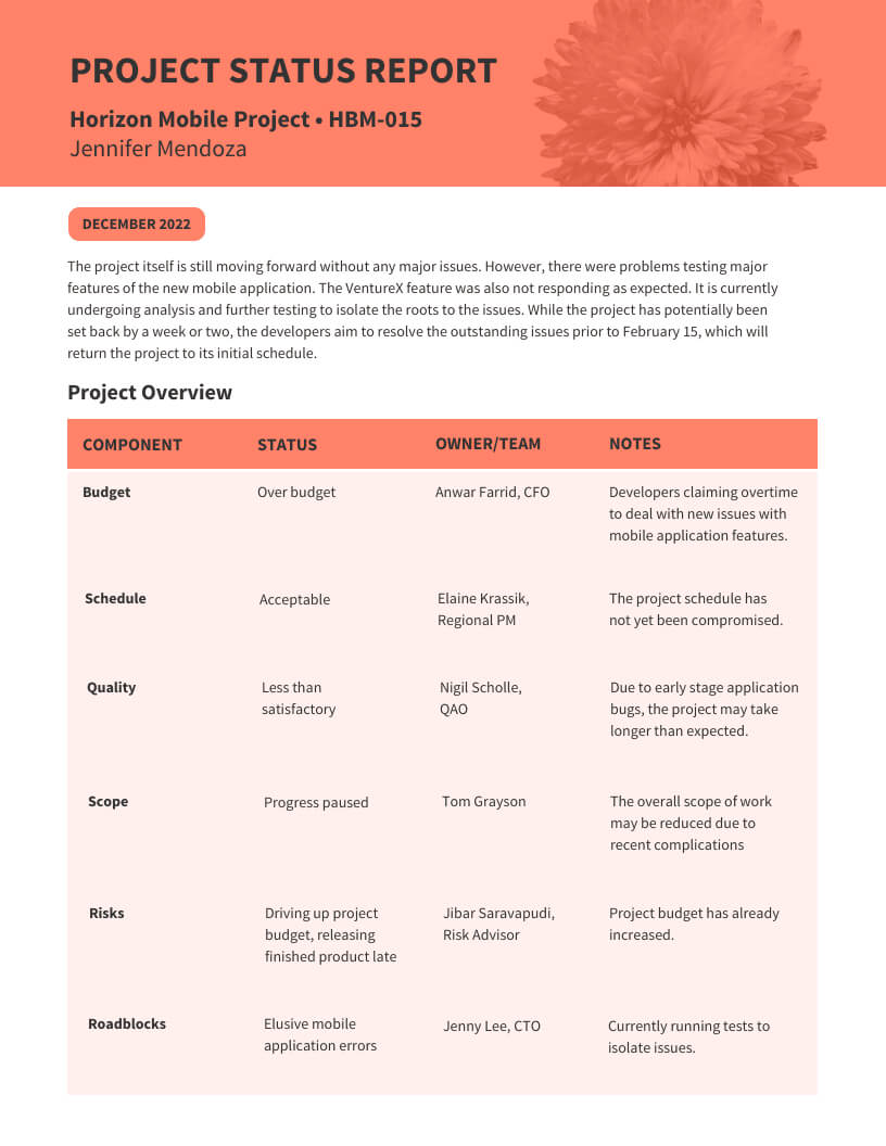 Monthly Project Status Report Template – Venngage In Monthly Project Progress Report Template