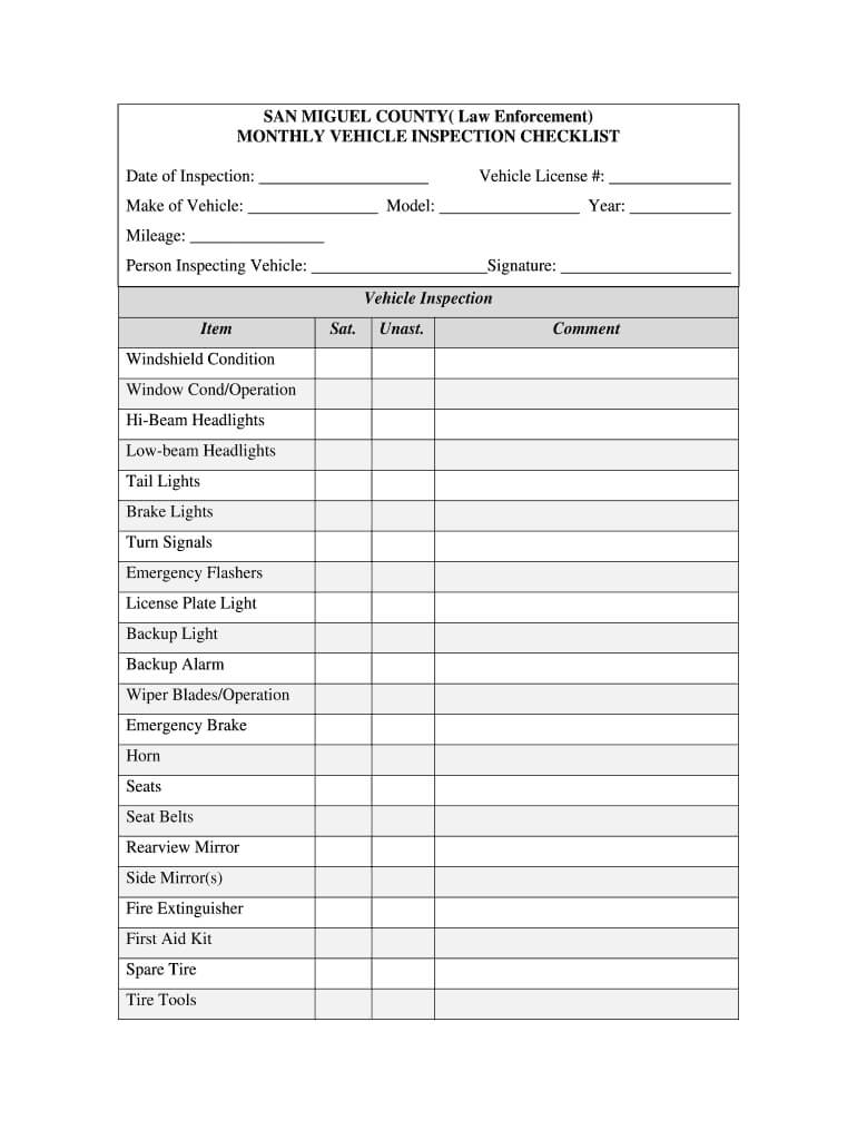 Monthly Vehicle Inspection Checklist – Fill Online Pertaining To Vehicle Checklist Template Word