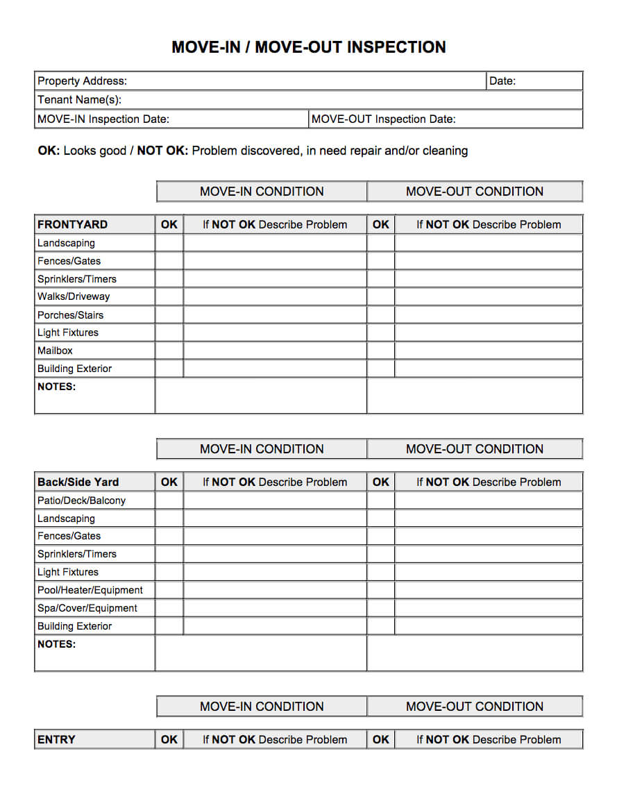 Move In / Move Out Inspection Pdf | Property Management Inside Property Management Inspection Report Template