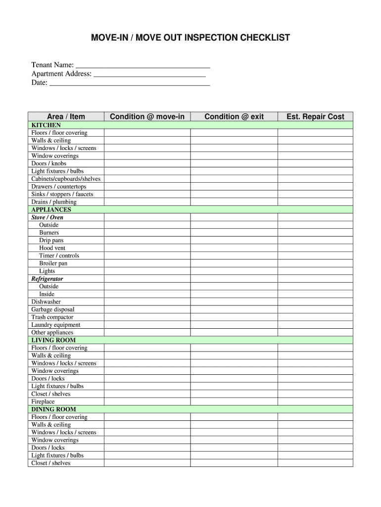 Move In Out Checklist Fill Online Printable Fillable Blank Within Blank Checklist Template Pdf