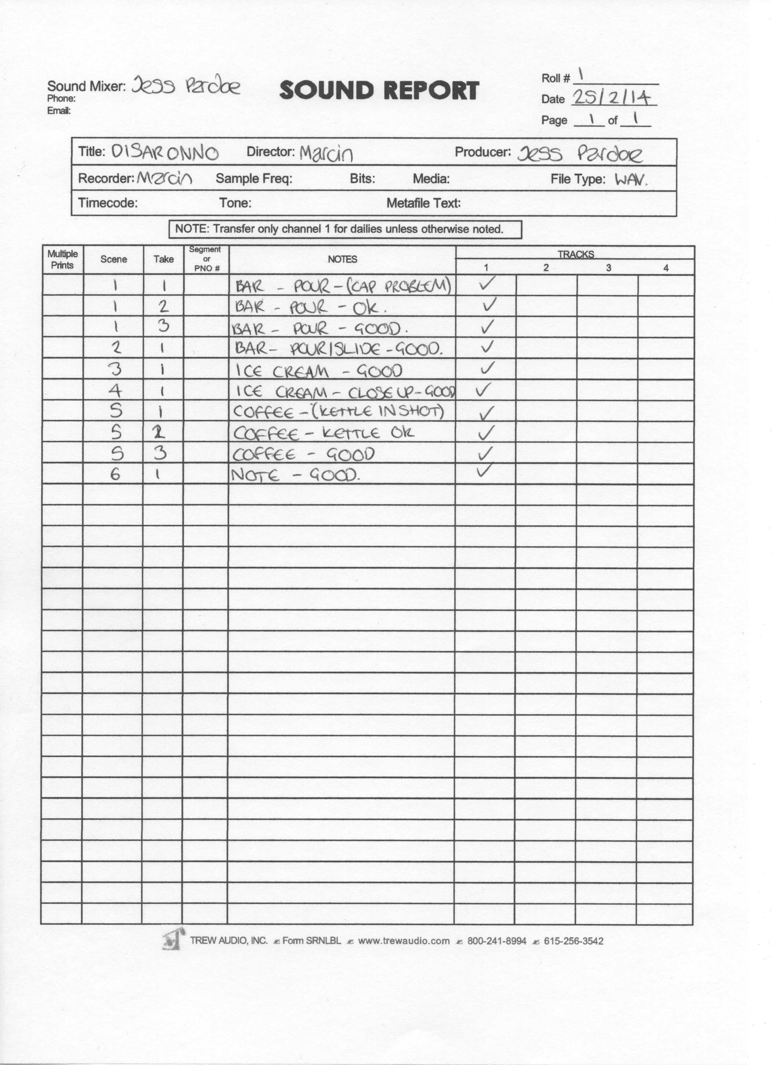 Movie Sound Report Sheet Related Keywords & Suggestions Within Sound Report Template