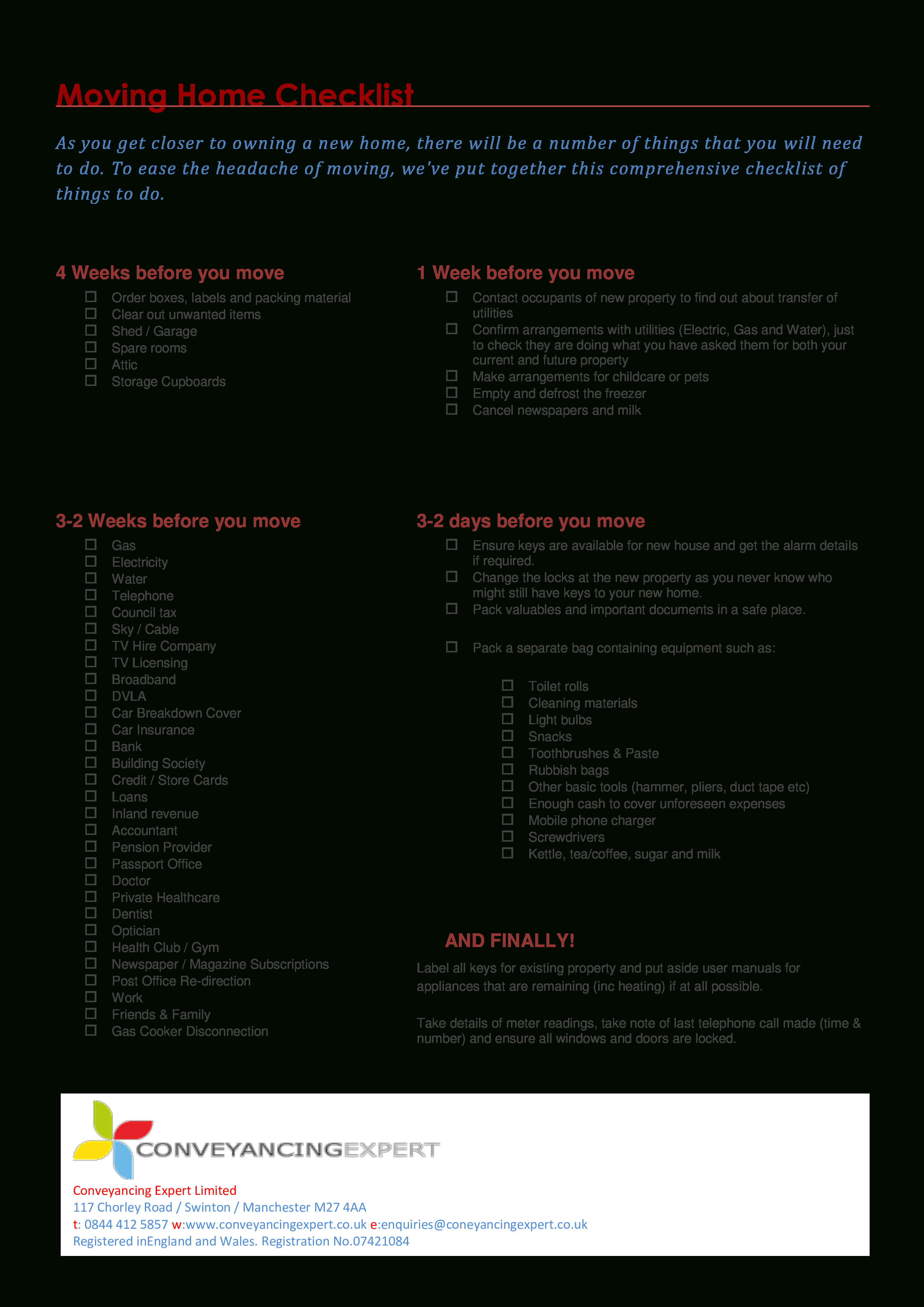 Moving Home Checklist | Templates At Allbusinesstemplates For Moving Home Cards Template