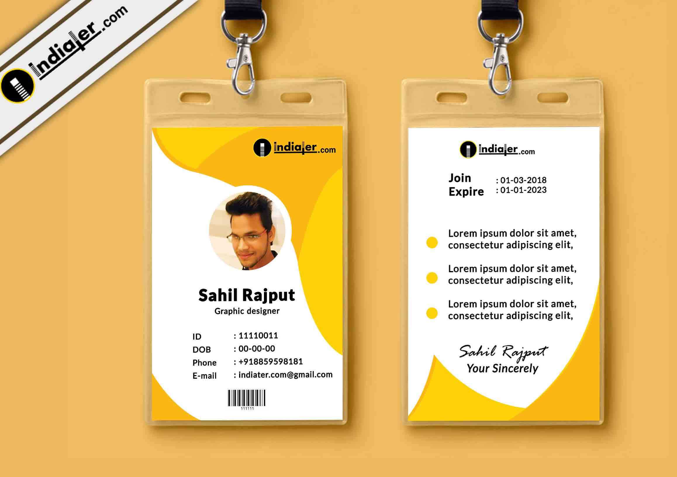 Multipurpose Corporate Office Id Card Free Psd Template In College Id Card Template Psd