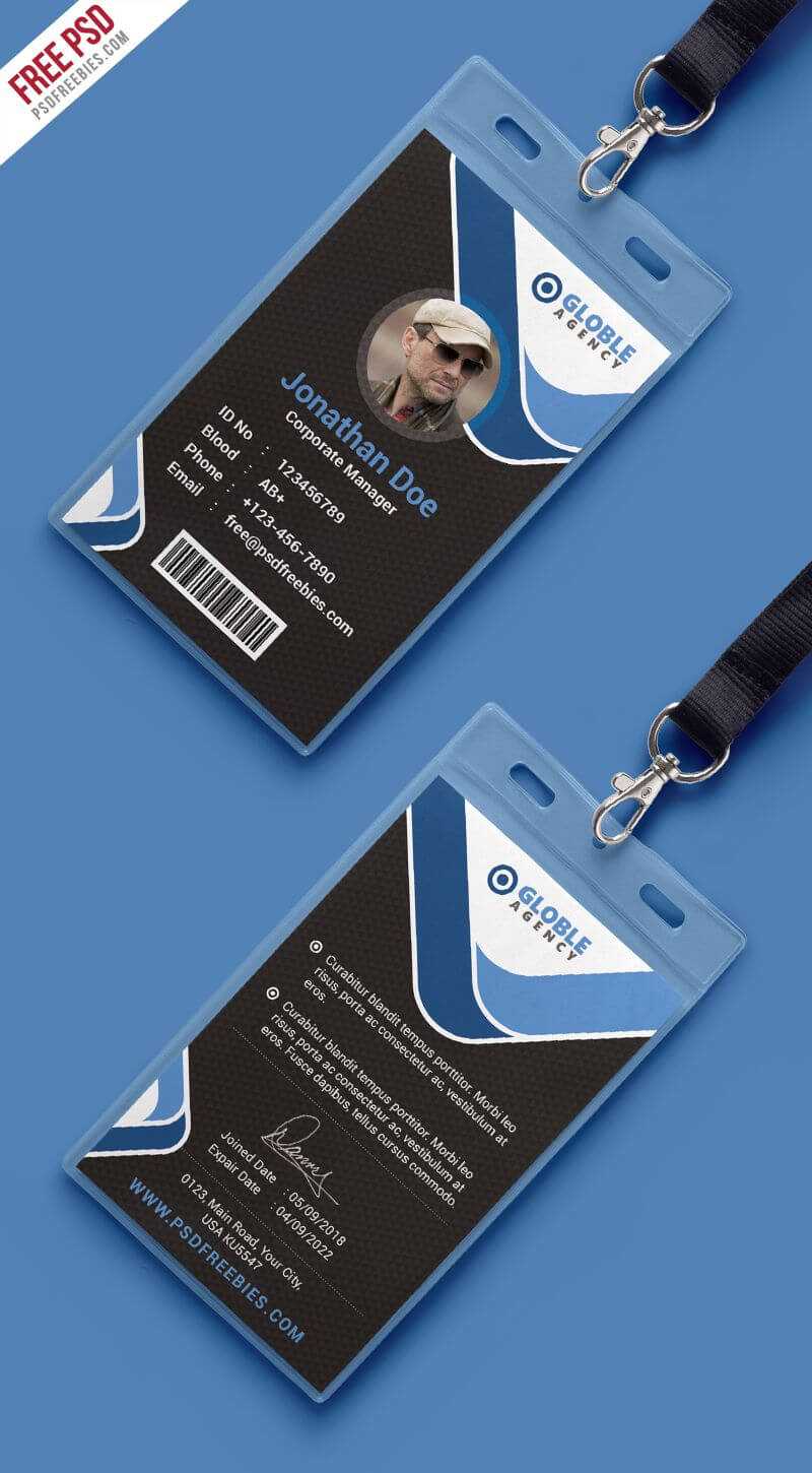 Multipurpose Dark Office Id Card Free Psd Template | Id Card Throughout Id Card Design Template Psd Free Download