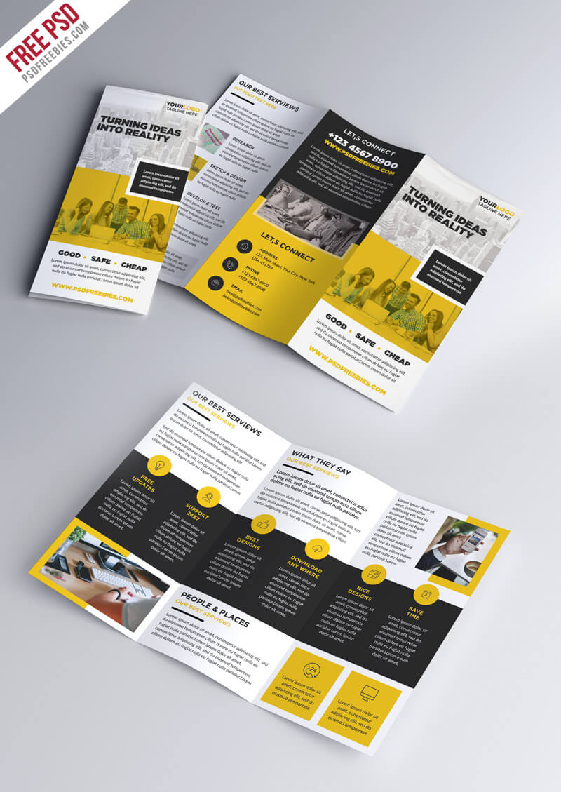 Multipurpose Tri Fold Brochure Psd Template | Psdfreebies With 3 Fold Brochure Template Psd